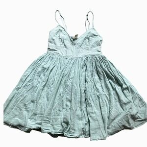 Babydoll A Line Embroidered Mint‎ Mini Dress Medium Fairy Feminine Romantic Boho